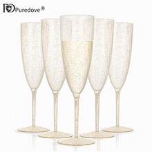 PUREDOVE 2/6/12pcs Plastic Champagne Flutes - Gold Glitter Champagne Glasses Reusable - Perfect For Thanksgiving, Weddings, Birthday, Bridal Showers - 金色 - 查看 1