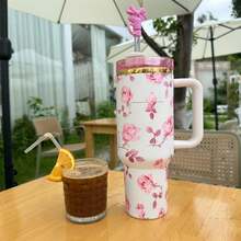 40oz Floral Series Mug Gift Box, Double-Layer Stainless Steel Material, 24-Hour Hot And Cold Sports Water Bottle, Leak-Proof Water Bottle, Perfect For Outdoor Picnics, Gyms, Dormitories, Yoga, Office Commuting, Road Trip Essentials, Summer Drinks, Ice Drinks And Hot Drinks. - 白色繁花+禮盒 - 查看 2