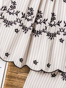 少女复古条纹印花无袖套装，复古条纹设计搭配精致刺绣下摆，无袖上衣+阔腿裤，舒适时尚，适合日常穿着、度假、家庭聚会、春夏穿着。 - 米色 - 查看 8