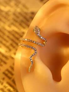 1pc New White Snake-Shaped Zirconia Ear Cuff Non-Piercing Earring - Yellow Gold - View 7