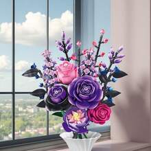 9-In-1 Flower Bouquet Model Building Blocks, Purple Flower Bouquet Puzzle Building Blocks Set, Desktop Decor Gift, Home Decor Ornament, Stress Relief, Enjoy Peaceful Assembly Time, Holiday/Birthday Gift, Suitable For Gifting - Multicolor - View 7