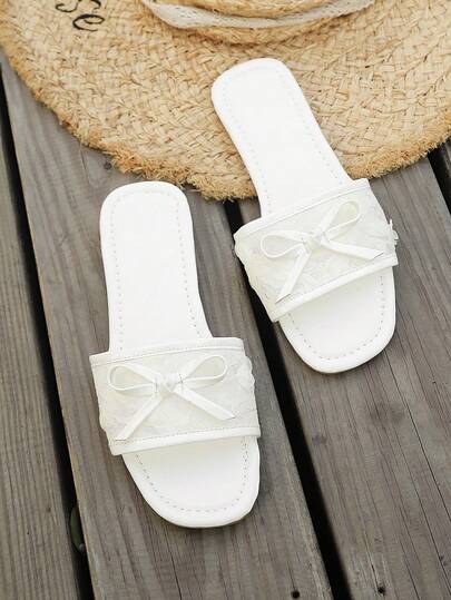 Fashionable New Women's Summer Bow Lace Slippers Sandals, Suitable For Home, Gathering, Office, Outdoor, Festivals