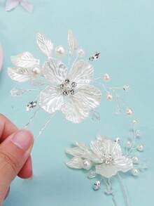 2pcs/Set Acrylic Flower Crystal Plum Blossom Hairpin Bridal Wedding Hair Accessories Valentine's Day Accessories - Silver - View 3