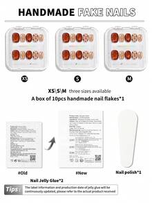 10片手工制作美甲贴片，情人节礼物，秋冬美甲，圆形美甲，秋季美甲，按压式美甲，短款按压式美甲，假指甲，短款美甲，亚克力按压式美甲，手工制作，可拆卸可重复使用 - 彩色 - 查看 5