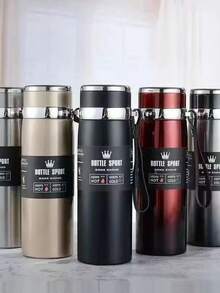 Termo 1000 ml acero inoxidable térmico botella para agua y bebidas, accesorio resistente y duradero, mantiene líquidos fríos o calientes por largo tiempo, diseño práctico para gimnasio, trabajo, viajes y uso diario, libre de BPA, tapa segura y fácil de transportar, producto eficiente y saludable - Plateado - Ver 8