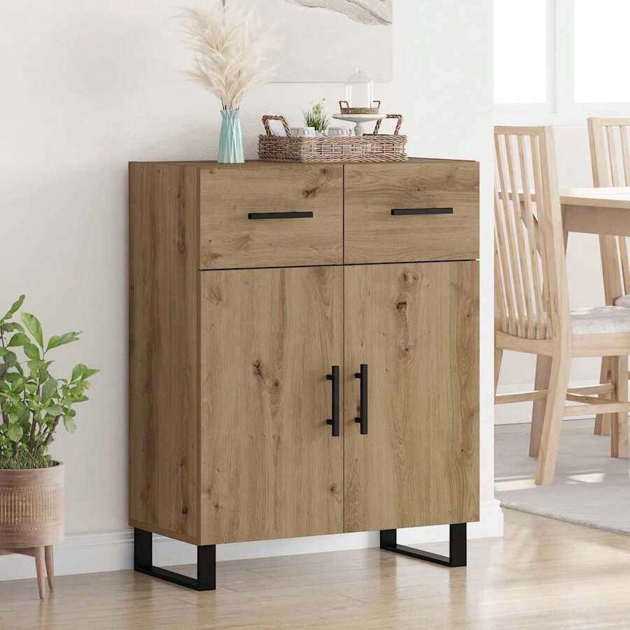 Larryhot Credenza Rovere artigianale 69,5 x 34 x 90 cm Legno multistrato,Robusto e durevole, facile da montare, la scelta ideale per l'arredamento della casa - Castano - Visualizzare 1