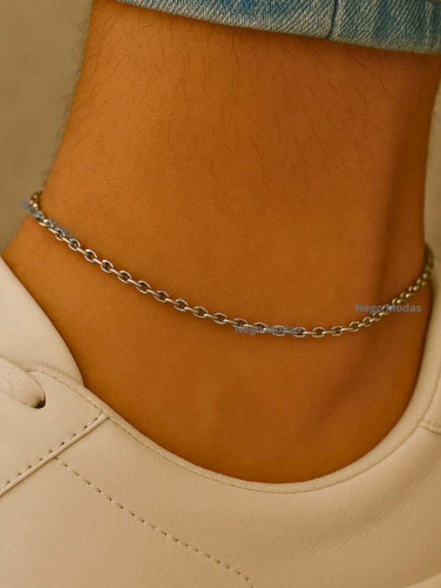 Tornozeleira Masculino em Aço Inox Lisa Sem Pingente Basico