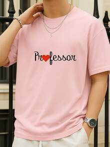Men's 100% Cotton Printed T-Shirt, Teacher/School/Pedagogy, Slim Fit. - 淺粉色 - 查看 2