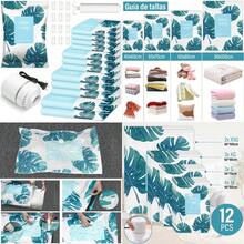 PZW-Bolsas de Almacenamiento de Vacío 12 Pcs Bolsas al Vacio Ropa para Viaje Reutilizables Bolsas de Compresión con Bomba Vacio Eléctrica Ahorro Espacio para Guardar Cobijas Edredones8766 - Hojasdemonstera12unidades - Ver 1