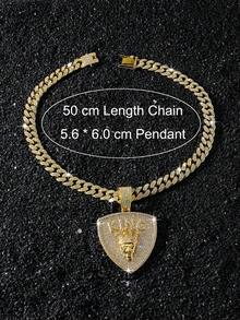 1件男士全镶钻链项链，经典嘻哈风格个性化皇冠、狮头、国王盾牌吊坠 - Style A - 查看 6