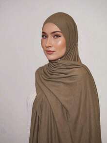 3pcs Jersey Hijabs Value Pack, Upgraded Edged Classic Solid Color Silky Cotton 170*60cm Long Scarf Instant Head Cover Shawl, Suitable For Daily Casual, Outdoor, Gift - Brown-light Khaki-coffee - View 3
