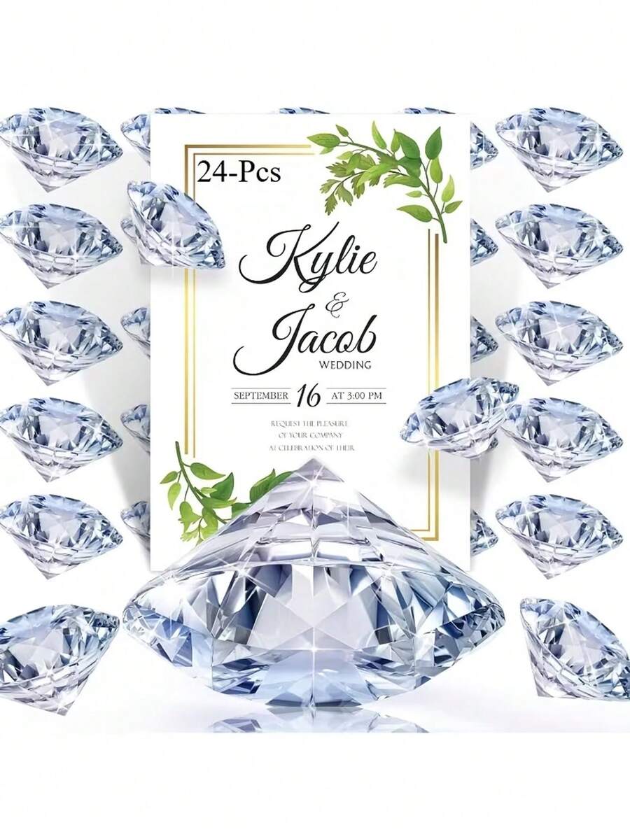 Crystal Clear Acrylic Diamond Shaped Place Card Holder - Includes Place Cards, Square Table Number Card Holder With Diamond Face Design, Suitable For Wedding Reception Seating Cards, Numbered Dining Tables, Party Table Number Plates, Event Meal Table Card Clips - Multicolor - View 1
