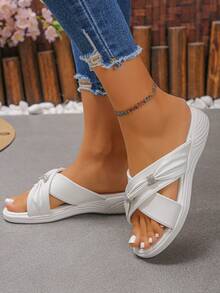 夏季女士厚底坡跟凉鞋，适合户外沙滩穿着，休闲舒适百搭的厚底鞋 - 白色 - 查看 5