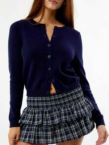 Womens Cardigan Sweaters Round Neck Long Sleeve Lightweight Button Down Sweater 2026 Spring Knit Tops - Blue - View 1