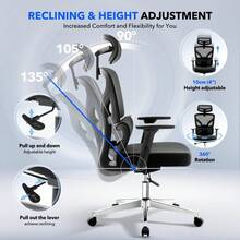 Ergonomic Office Chair, High Back Mesh Desk Chair With Adjustable Lumbar Support And Headrest, Home Office Computer Gaming Chair With 3D Armrests, 360° Swivel Rolling Task Chair For Adults - Black-d - View 7