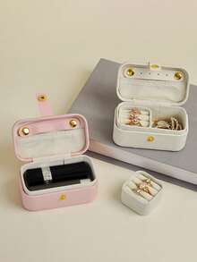 1pc PU Leather Travel Jewelry Box, Women's Portable Jewelry Storage Case, Mini Jewelry Organizer Box, Gift For Girlfriend, Birthday, Valentine's Day, Necklace & Ring Holder,Room Decor - Beige - View 8