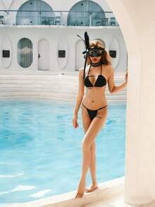 1pc Playful Fox Face Feather Mask, Private And Sexy. Suitable For Wearing At Parties, Gatherings And Festivals. Valentine's Day Costume