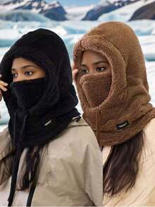 1pc Unisex Autumn/Winter Fleece Balaclava Hat, Ski Face Mask, Women's Winter Hat, Warm Face Cover, Thick Knit Beanie, Suitable For Daily Use, Skiing, Hiking, Fishing, Etc. - Multicolor - View 6