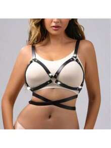 Women's Sexy Gothic Black Punk Crop Top Camisole With Straps, Suitable For Carnival Parties And Daily Wear - Black - View 3