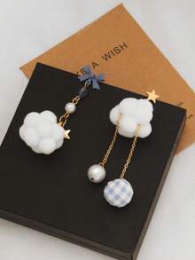 1 Pair Cute Girl Style Asymmetric Earrings With Star, Bow, Plush Cloud Designs, Accessories For Autumn/Winter - one-size - View 5