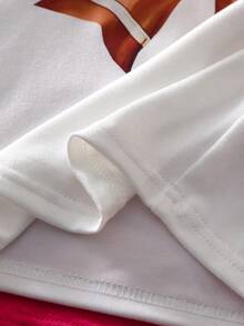 3件套女童印花圆领短袖T恤，适合夏季日常穿着、上学、玩耍和家庭出游 - 彩色 - 查看 7