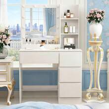 Large Dressing Table Dresser Vanity Set + 10LED Bulbs Mirror For Christmas Gifts - White - View 2