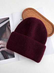 1ps White Knit Cuffed Beanie Hats For Women Winter Fur Knitted Caps Soft Slouchy Warm Snug Snow Ski Running Unisex Adult Knit Hat - Deep Burgundy - View 2