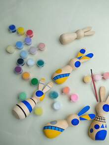 3 قطع/9 قطع طقم رسم خشبي على شكل أرنب، مجموعة الرسم اليدوي، ألوان، أرانب خشبية، فرش، لوازم يدوية إبداعية، عودة إلى المدرسة، التخرج، أحداث الحفلات، هدايا عيد ذات معنى - متعدد الألوان 2 - مشاهدة 3