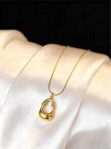 1件不锈钢防水时尚镂空水滴吊坠圆形蛇形链项链，不易褪色，适合女性日常佩戴 - 水滴 - 查看 4