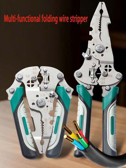 1pc Multi-Functional Folding Electrician's Pliers - Chrome Vanadium Steel, Industrial Grade Electrician's Pliers With Crimping, Gripping, Twisting, Cutting, Screwdriver And Wire Stripping Functions, Foldable Design For Easy Storage, Suitable For Electrical Maintenance, Home And Outdoor Use