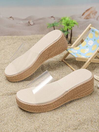 1 par de sandalias de verano para niñas, minimalistas y de moda, plataforma cuña deslizante para vacaciones en la playa