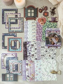 MOCARD 45张/包 压纹花卉剪贴簿纸，复古DIY装饰无粘性材料纸，节日礼物，手工拼贴材料，个性化剪贴簿规划创意学校文具 - 藍色 - 查看 8