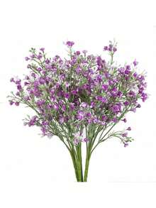 1束人造塑料满天星花束，仿真花，适用于情人节、新娘、婚礼、秋季、家居装饰、花瓶填充、派对、生日、户外花园装饰 - 紫紅色 - 查看 3