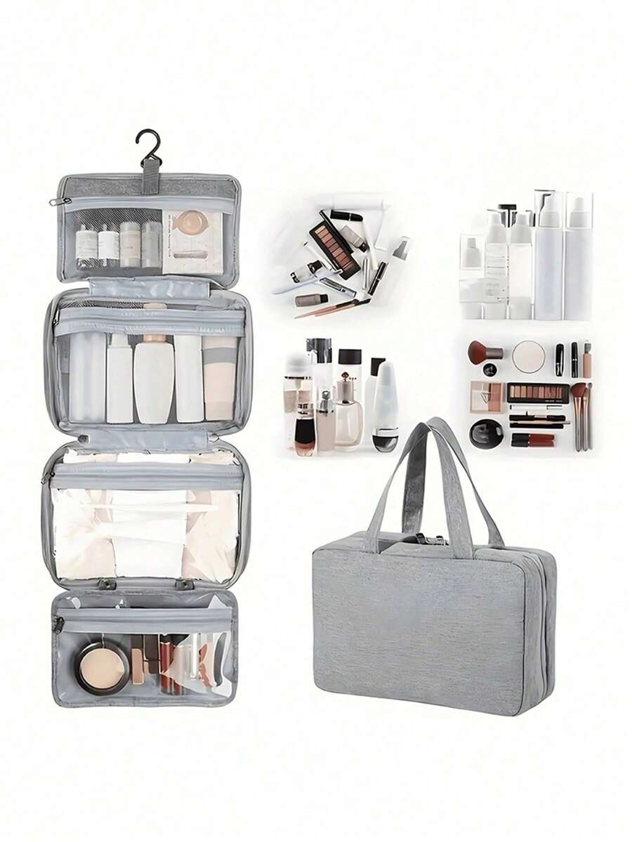 Large Hanging Toiletry Bag, Waterproof Foldable Handbag, Travel Cosmetic Razor Storage Bag, Women's Makeup Bag, Backpack, Student Dormitory Supplies Toiletries Bag Travel Toiletry Bag Wash Bag Shower Bag Large Capacity For Women Packing Cubes Travel Essential Vacation Essentials - 黑色 - 查看 1