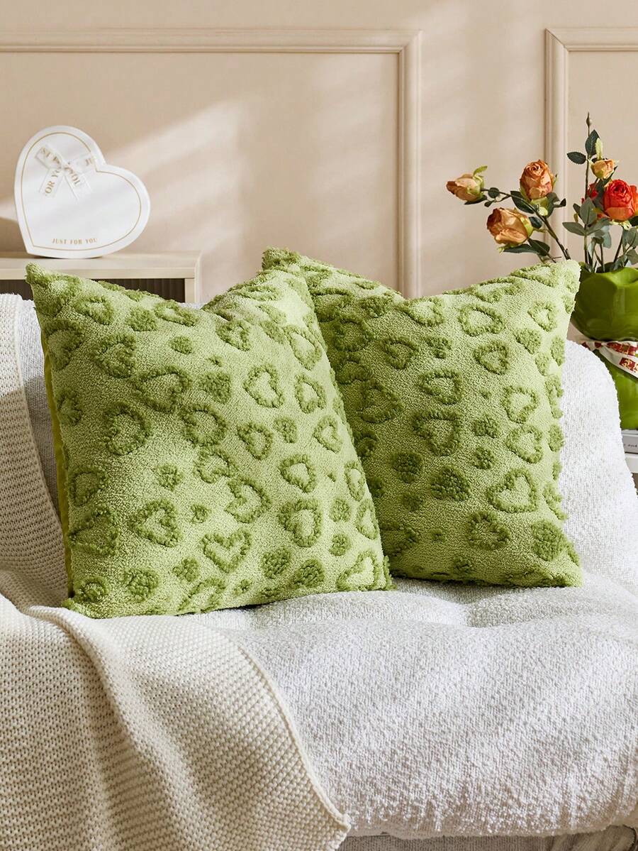 1个/2个情人节爱心压纹装饰枕套（不含枕芯），双面荷兰亚麻布面料，方形抱枕套，节日家居装饰枕，柔软天鹅绒面料，现代风格，适用于沙发、卧室、宿舍