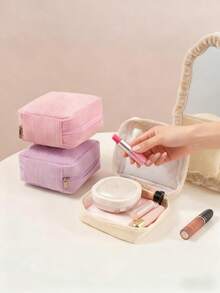 1个灯芯绒卫生巾收纳袋 - 便携式，带拉链，非常适合旅行和日常使用，旅行必备包，大容量可装卫生巾、护垫和卫生棉条 - 彩色 - 查看 7