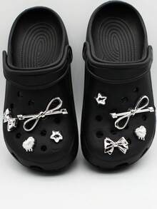 8件套银色奢华丝带蝴蝶结鞋饰，适用于镂空鞋带、心形星星鞋饰，DIY配件，适合女士凉鞋、拖鞋、沙滩包等。 - Ribbon Bow-Knot - 查看 4