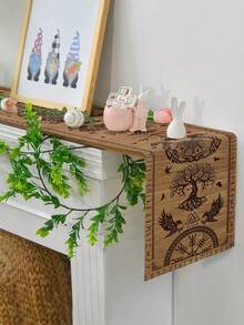 维京生命之树与渡鸦头盔桌旗 - 北欧神话设计，饰有十字架、箭矢和五角星图案，涤纶长方形桌布装饰，适合季节性厨房和家庭聚会装饰 - 彩色 - 查看 6