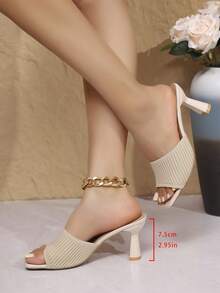 Dép xăng đan cao gót 2-3 inch dành cho nữ, kiểu dáng trung bình, thích hợp đi ngoài trời, mẫu thời trang Hàn Quốc mùa xuân/hè 2025, chất liệu vải, phù hợp cho tiệc bãi biển, đám cưới, công sở. - Màu be - Xem 3