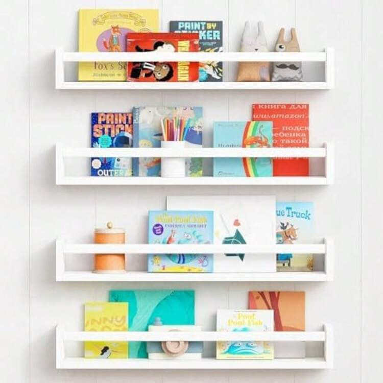 Estantería de Montada en la pared, 23.6 Inch Estante de libros Montado en la pared para Sala de Estar, Juego de 4 Organizador de Estantes Colgantes para Decoración de Habitación, Blanco (60x10x9cm)(default) - Multicolor - Añade 2