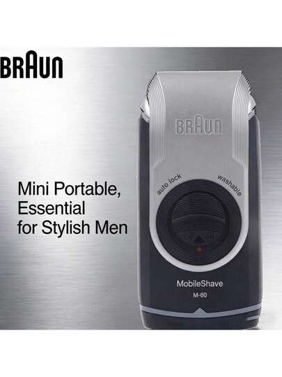 Braun M60 旋蓋式便攜式刮鬍刀 一蓋兩用兼具保護與握柄延伸 內建精準修剪器 乾電池供電 可水洗清潔 黑色