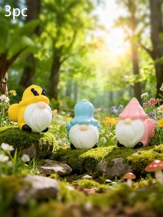 3pcs Mini Resin Gnome Figurines, Cute Soft Micro Landscape Decor, Creative Ornaments For Bedroom, Desk, Windowsill, Bedside Table, DIY Decorative Accessories, Delicate Small Ornaments