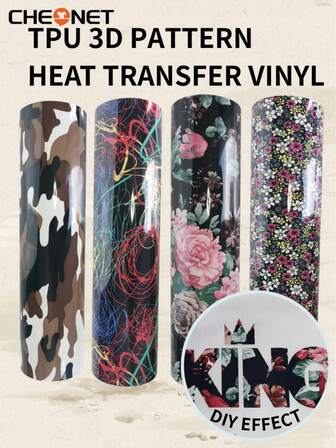 1 Rolle TPU Transferfolie, Bügel-Vinyl, Permanent-Vinyl, Vinyl-Rolle, geeignet für DIY T-Shirts, Tragetaschen, Hüte, Hosen - Bastelvinyl mit 3D-Mustern