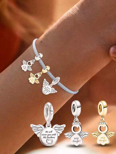 1颗925纯银心形天使珠，适合女士手链、手镯DIY饰品制作及日常配饰装饰。