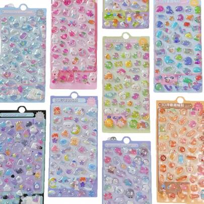 1pc 3D Embossed Sticker, New Cartoon Crystal Epoxy Embossed Sticker, Animal Girl Reward, New Year Gift, Valentine's Day Gift, Easter Gift