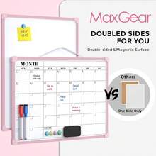 MaxGear Monthly Calendar Dry Erase Board For Wall, 16\X12\ Small Hanging Double-Sided White Board, Portable Whiteboard For Planning, Drawing, Memo, To Do List, Schoolsss, Home, Office, Pink Frame,Pink - 粉紅色的 - 查看 4