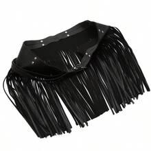 1pc Women's Fashion Tassel Skirt, Sexy Black Leather Bondage Tassel Skirt Apparel Waist Belt