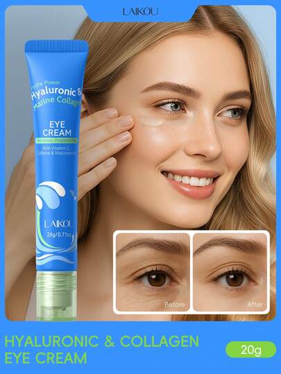LAIKOU 1支莱口玻尿酸胶原蛋白眼霜，20克，淡化黑眼圈，滋润眼周肌肤，紧致眼部，消除浮肿，适合所有肤质，是送给妈妈、妻子、姐妹、女孩、女朋友的理想礼物