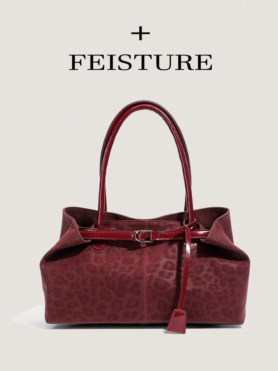 FEISTURE 1件装豹纹大容量单肩斜挎包，时尚PU材质女士手提包，磁扣开合，适合女孩、女士、大学生、年轻职业人士，非常适合工作、商务、通勤、上学等场合。 - 紅色 - 查看 1