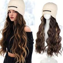 Heat-Resistant Synthetic Long Wave Hairpiece With Elastic Knit – Versatile Straight & Curly Style - 黑帽1b - 查看 12